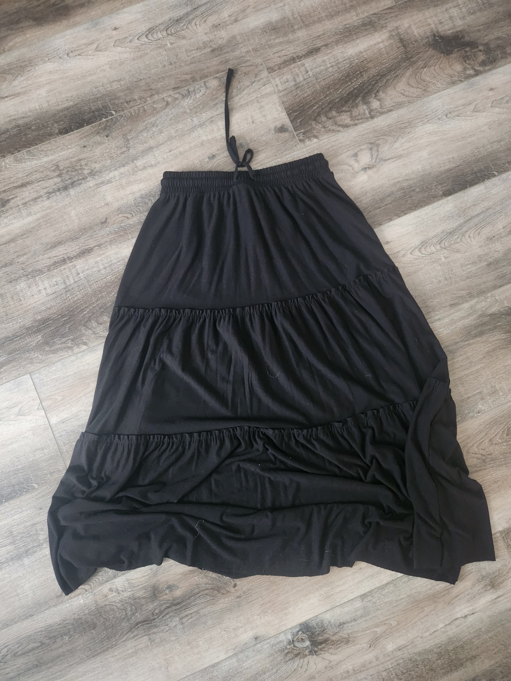 Black Tiered Maxi Skirt with Drawstring Waist